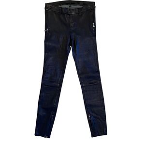 Rag & Bone Black Leather Skinny Jeans with Zipper Finishes